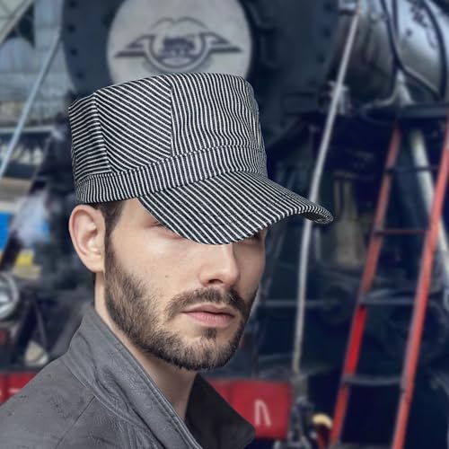 Blue and White Railroad Engineer Hat Train Conductor Adult Hat