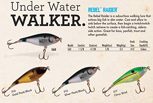 Fishing Lure - Rebel Raider Subsurface Walking Crankbait 1 5/8 Inch Citrus Shad