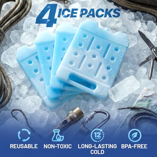 XL 4-Pack Reusable Large Ice Packs for Coolers - Long Lasting Freezer Ice Blocks for Camping, Beach & Road Trips