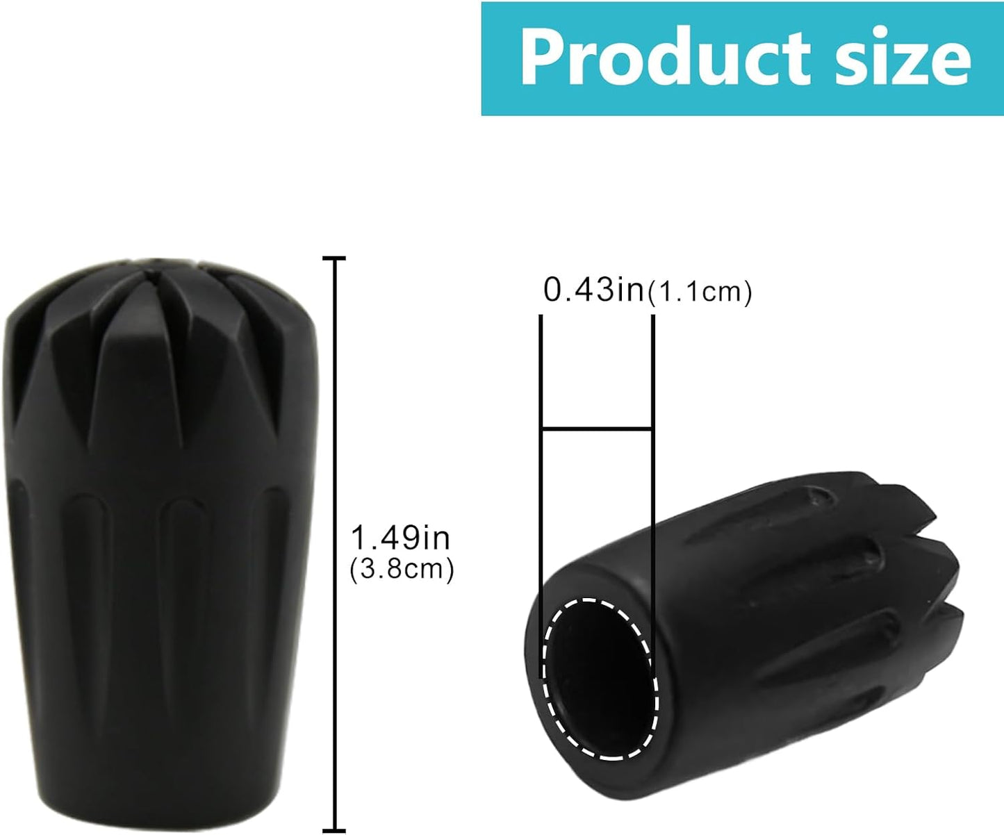 Jakuva Black Rubber Diamonds Trekking Pole Replacement Tip Protectors - Fits Most Standard Hiking Poles - Shock Absorbing, Adds Grip and Stability