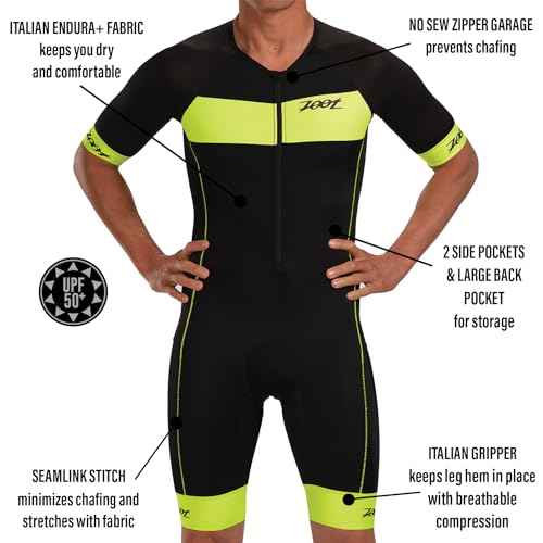 Zoot Men¡¯s Core Tri Aero Racesuit, Short Sleeve Tri Suit, Swim Bike Run Chamois Pad, Pockets, UPF 50+ Quick Dry Fabric