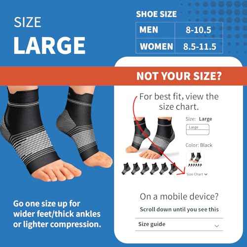 Plantar Fasciitis Sock (6 Pairs) for Men and Women, Compression Foot Sleeves with Arch and Ankle Support (Black, Large)
