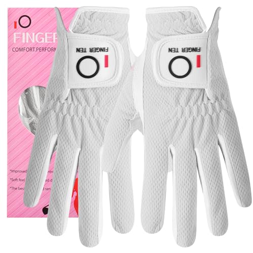 Women’s Waterproof Golf Gloves - White, Worn on Both Hands, Small