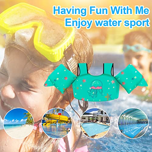 Kids Swim Vest Life Jacket for 30-55 lbs - Bright Green Toddler Floaties with Shoulder Harness & Arm Wings - for 2-7 Years Old