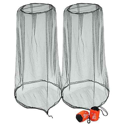 Wohohoho Mosquito Head Net Mesh With Drawstring, Bug Face Shield for Hats, Beekeeper Mask Protection for Men & Women Against Midges, Bugs & Gnats (2 Packs, Grey, Updated Big Net)