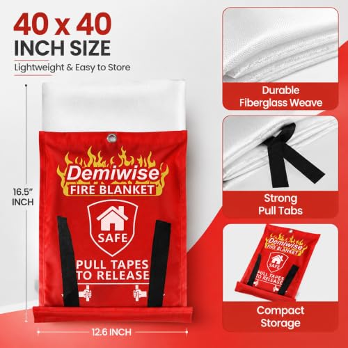 Emergency Fire Blanket 2-Pack 40x40 Inches for Home Kitchen Safety - Flame-Resistant