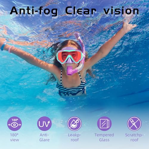Kids Snorkel Set with Anti-Fog Mask and Dry Top Snorkel - 180° View