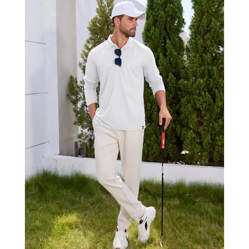 Men's Long Sleeve Polo Shirt Athletic Golf Polo Shirts for Men Quick-Dry Performance Casual Collared Shirts