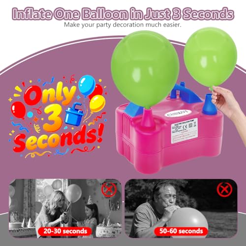 Electric Balloon Pump 600W - Rose Red, Fast Inflator with 10 Balloon Kits, Dual Nozzles & Modes, Portable for Party & Wedding Decor