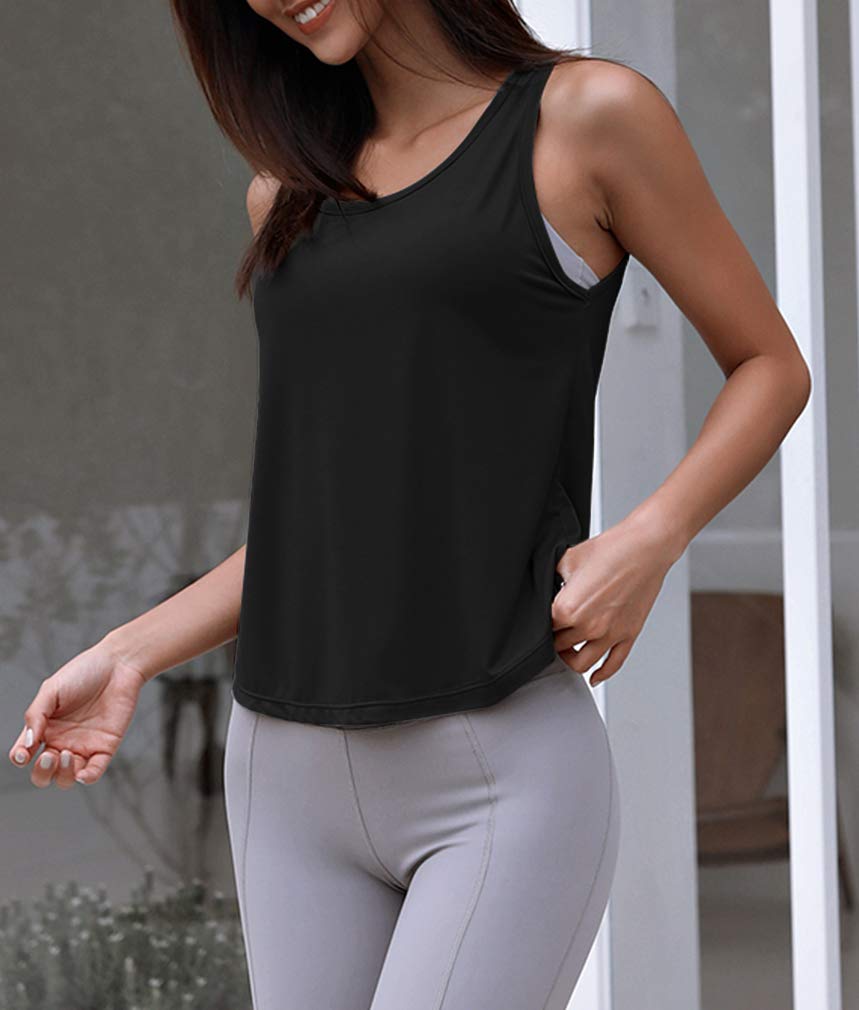 OYANUS Womens Summer Workout Tops Sexy Backless Yoga Shirts Open Back Activewear Running Sports Gym Tank Tops Black S