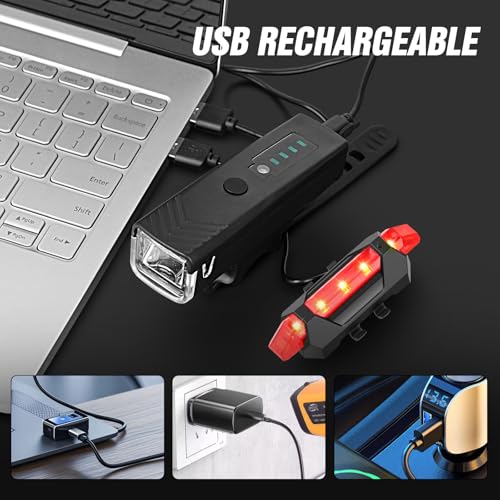 USB Rechargeable Bike Light Set 400 Lumens Front and Rear Waterproof