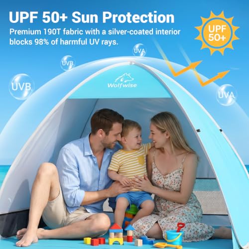 WolfWise Pop-Up Beach Tent Sun Shelter for 2-3 People - Blue