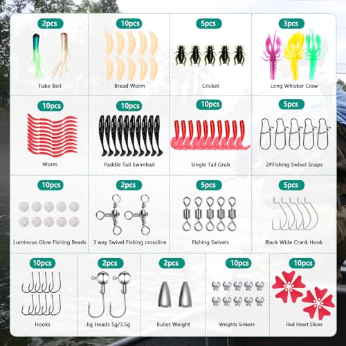 Fishing Lures - 2025 New Tackle Box with Tackle Included, Fishing Kit with VIBs, Frogs, Minnows, Soft Baits, Hooks & Weights Accessories, Freshwater Lure Kit for Bass Walleye Trout