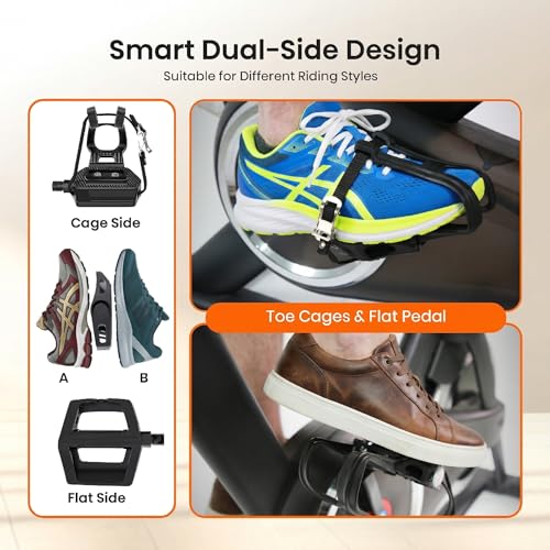 Bike Pedals with Toe Cages for Regular or Clipless Shoes 9/16"