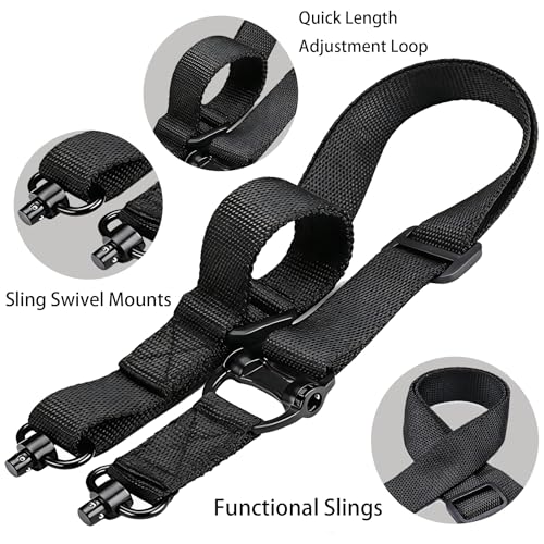 2 Pack Adjustable Two Point Sling for Rifles, Tactical Swivels Black