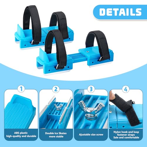 Toddler Ice Skates, Kids Adjustable Double Runner Ice Skates with Hook and Loop Fastener Straps, Blue Double Blade Ice Skates for Winter Toddler Training Shoes Beginner
