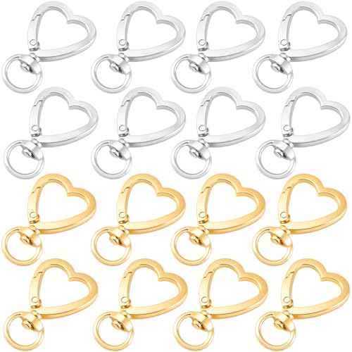OIIKI Heart Shape Keychain Clip, Heart Carabiner Spring Snap Hook, Cute Lobster Clasp for Keys, Bags