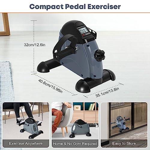 Gray Mini Exercise Bike for Under Desk Pedal Exerciser with LCD Screen