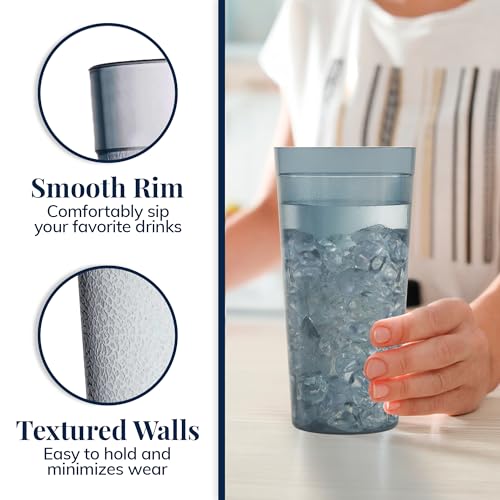 Reusable Plastic Tumblers Set of 16 - 20 oz Grey Stackable Water Cups