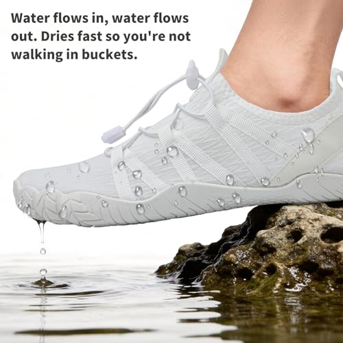 9.5 Women Men Water Shoes - Quick Dry Barefoot Beach & Pool Slip-On, White