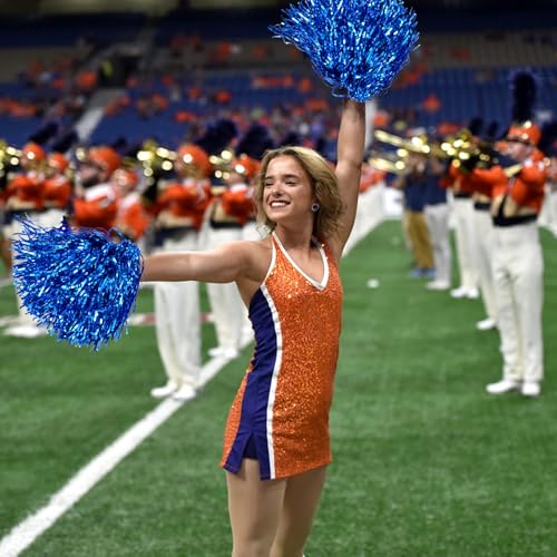 Blue Metallic Cheerleader Pom Poms with Baton Handle - 100PCS Sports & Dance