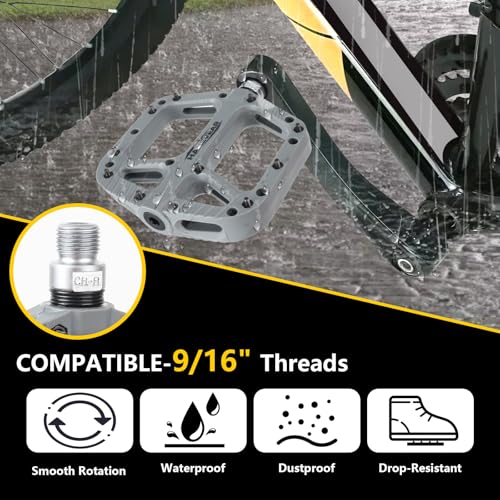 HANEVEAR Mountain Bike Pedals, Large Size MTB Pedals 9/16" Wide Platform Pedals, Lightweight Nylon Fiber Bicycle Pedals for BMX MTB Road Bikes