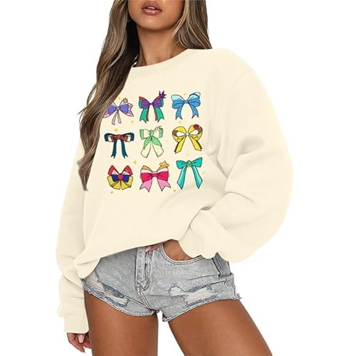 UNIQUEONE Oversized Sequins Bow Sweatshirt - Women Magic Kingdom Sweater Pastel Graphic Coquette Tee Holiday Pullover
