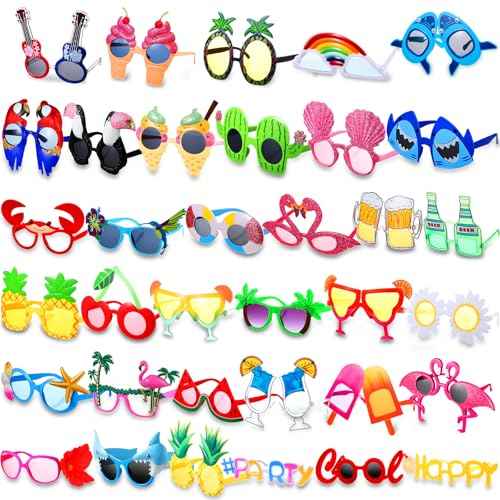 Xuhal 36 Pcs Luau Party Sunglasses Funny Hawaiian Glasses, Tropical Fun Sunglasses Beach Decorations Party Favors, Summer Beach Pool Themed Supplies for Adult
