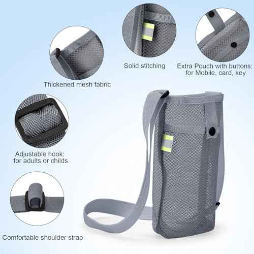 Mumufy Mesh Water Bottle Sling Holder with Adjustable Strap Crossbody Bottle Sleeve Carrier with Pouch for Outdoor Activities