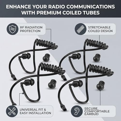 Replacement Coiled Acoustic Tube for Two-Way Radio Headsets 5 Pack