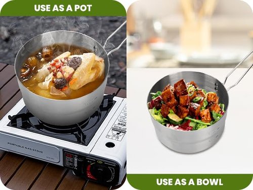 Stainless Steel Camping Cook Pot,Topyond 1.5L Camping Cookware with Lid and Folding Handle, Large Capacity Bento Pot for Outdoor Backpacking Camping Hiking Picnic(with Storage Bag)