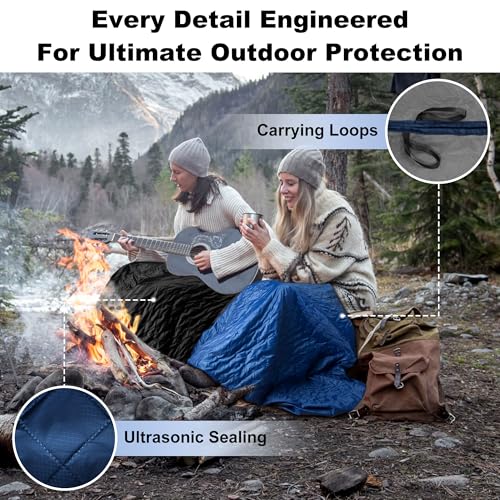 Black Waterproof Outdoor Blanket 82x55 Inches Sherpa Fleece Camping Picnic