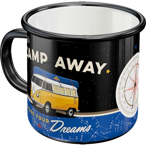 Nostalgic-Art Retro enamel cup, 12.2 oz, VW Bulli – Let's Camp Away Night – VW Bus Gift idea, Official License Product (OLP), camping mug, vintage design