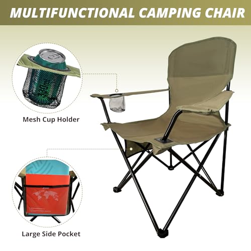 SAILARY 2PCS Folding Outdoor Beach Camp Chair with Cup Holder, Storage Pocket, Waterproof Bag Outdoor Arm Chair, Supports 225LBS, Red