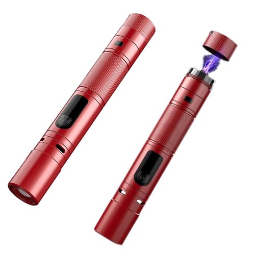 poyoelf Portable 3 in 1 LED Flashlight with Arc Lighter and Alarm,Rechargeable Self-Defense Flashlight Tactical Flashlight for Travel,Camping,Emergency,Gifts for Men&Women (Red1)