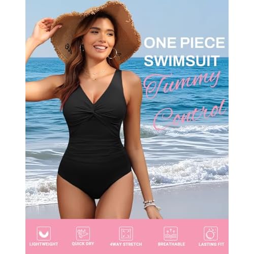 Holipick Women Tummy Control One Piece Swimsuit - Push Up Bathing Suit Full Coverage Slimming Swimwear