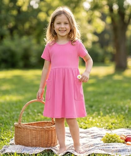 Girls' Cotton A-Line Casual Sundress - Cute Midi Dress for Kids