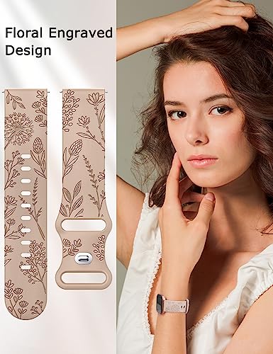 Minyee Floral Engraved Silicone Watch Band for Fitbit Versa 2 - Starlight & Nude & Brown