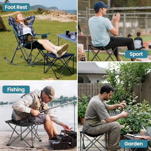 FUNDANGO Folding Camping Stool - Black, Oversized Foot Rest, 330Lbs Capacity