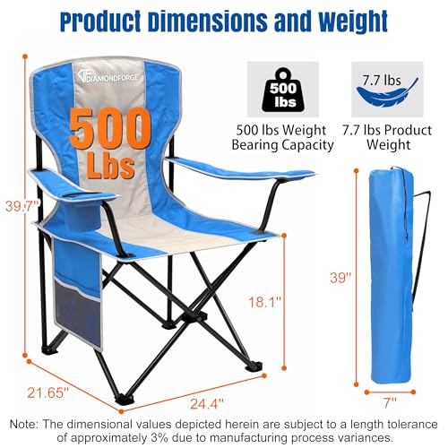 Heavy Duty Camping Chair 500 Lbs Support High Back Folding Lawn Chair Blue Gray