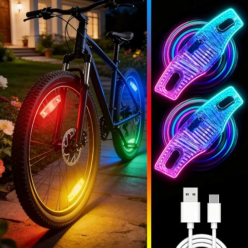 Rechargeable Color-Changing Bicycle Wheel Lights 2-Pack - Waterproof & Motion Sensor