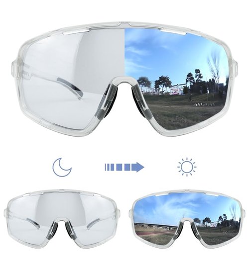 EOC Skytune/Skyshift Color Mirrored Photochromic Transition Sports Sunglasses (Skytune - Transparent Silver (Frame: Silver))