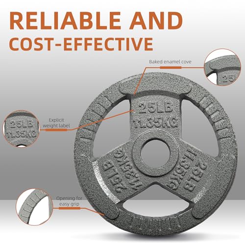 Fitvids Olympic Cast Iron 2-Inch Weight Plate for Strength Training & Weightlifting, Home Gym, Multiple Weights Available