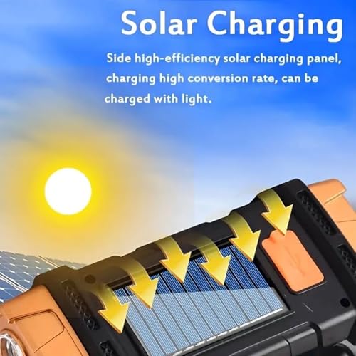 High Lumens Solar Flashlight - LED Work Light with USB-C Rechargeable, Waterproof, Multi-Function Flashlight & Lantern for Camping, Emergencies, and Outdoor