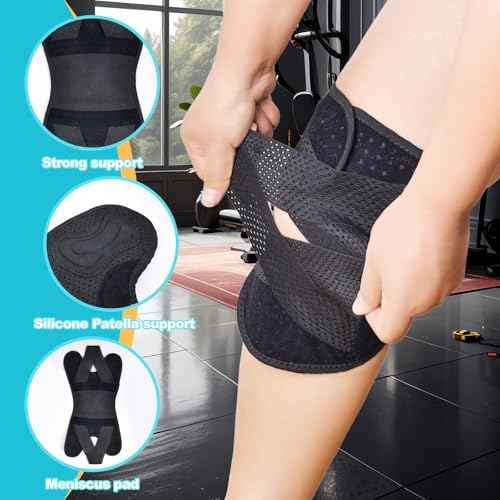 Knee Cross Support Brace - with Patella Gel Pad and Side Stabilizer Lightweight Breathable Mesh Fabric Adjustable Elasticity for Workout Sports and Arthritis (X-Large)