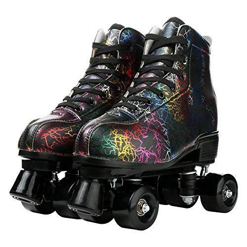 Lightning Black Roller Skates for Men Women 38 High-Top Double-Row Light Up Shoes