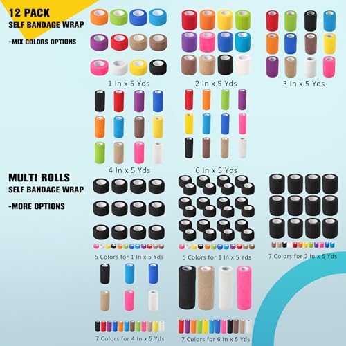 6 Pack Self Adhesive Bandage Wrap, 4 in x 5 Yards Non-Woven Self Adherent Cohesive Bandage, Vet Wrap Wound Tape for Thumb Finger Wrist Knee Ankle, White