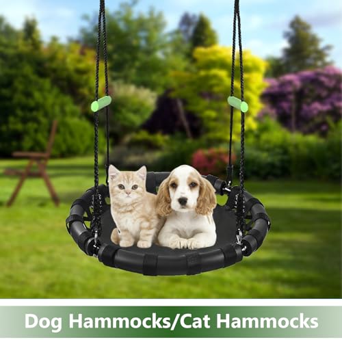 24 Inch Diameter Round Saucer Swing with Steel Frame - Black