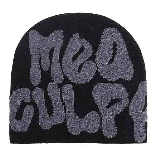 TaowaveWomen Beanie Y2k Hat,MEA Culpa Graphic Beanies Designs,Winter Hat Knit Skull Cap Gray Blue