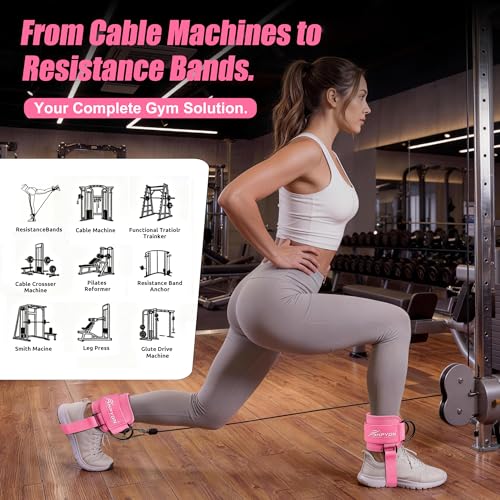 Pink Ankle Straps for Cable Machines Women with Foot Strap - Pair
